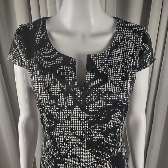 Connected Apparel Womens Embroidered Black, White Print Midi Sheath Dress Size 6 - Picture 2 of 10